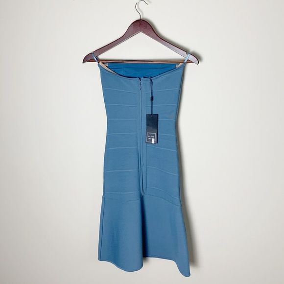 NWT Herve Leger bandage dress. Designer strapless blue dress. Xxs - Picture 6 of 8